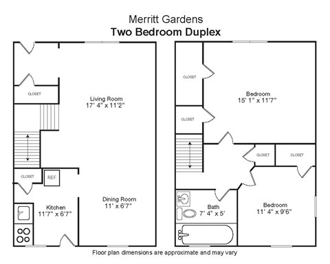 Floor plan for 2 beds, 1 bath